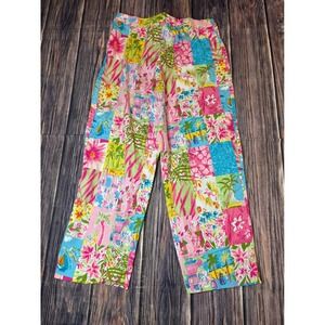 Spago Collection Cropped Pants Womens 10 Pink Blue Green Tropical Floral
